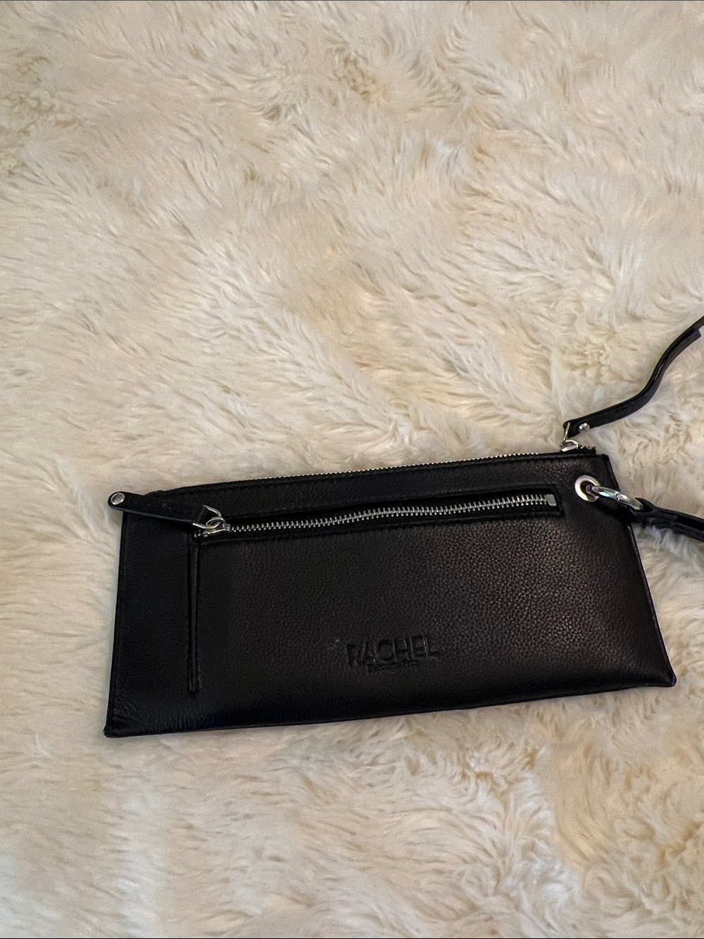 Rachel Black Leather Wristlet with Front Zip